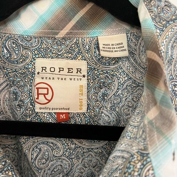 Roper Mens Shirt Pearl Snap Front Paisley Print Long Sleeve Western Gray Sz Med - Picture 10 of 15